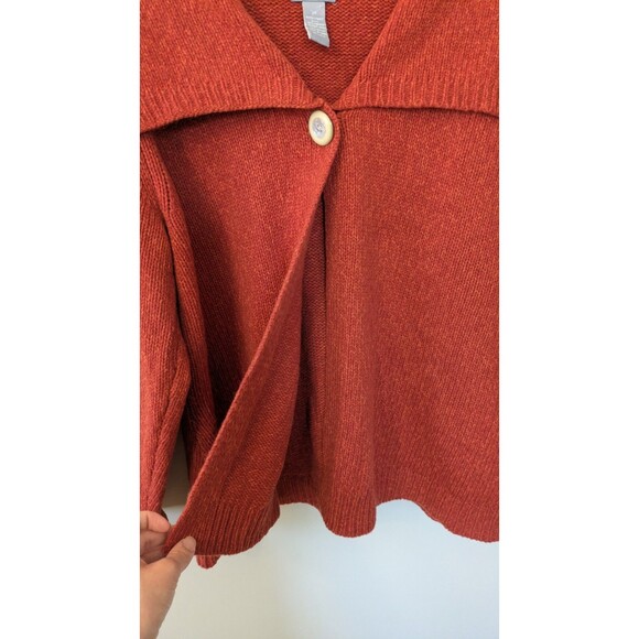 Women's Cardigan Sweater 3X Lambs Wool Angora Thick One Button Shawl Collar Rust - Picture 5 of 10